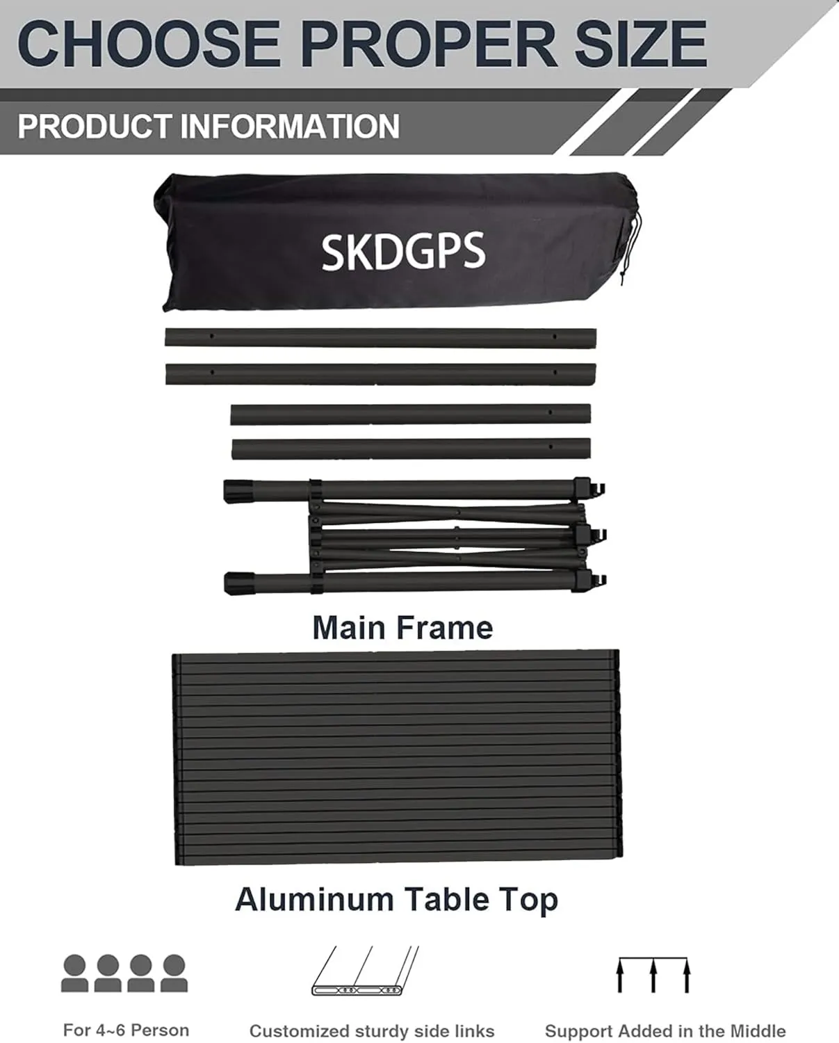 Camping Table Lightweight Foldable Medium 1-4 Person Portable Camp Table, Outdoor,Picnic, Backyard, BBQ, Party, Patio, Beach with Aluminum Roll Up Tabletop Carry Bag (Black)