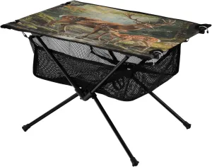 Camping Table Lightweight Portable Folding Table with Mesh Storage Net Animal Deer Mountain Forest Ideal for Camping Hiking Beach Picnic Travel Backyard