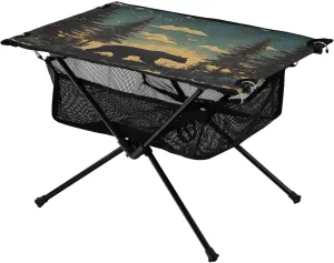 Camping Table Lightweight Portable Folding Table with Mesh Storage Net Bear Blue Ideal for Camping Hiking Beach Picnic Travel Backyard