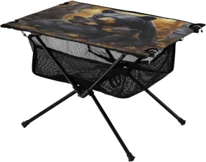 Camping Table Lightweight Portable Folding Table with Mesh Storage Net Bear Maple Leaf Ideal for Camping Hiking Beach Picnic Travel Backyard
