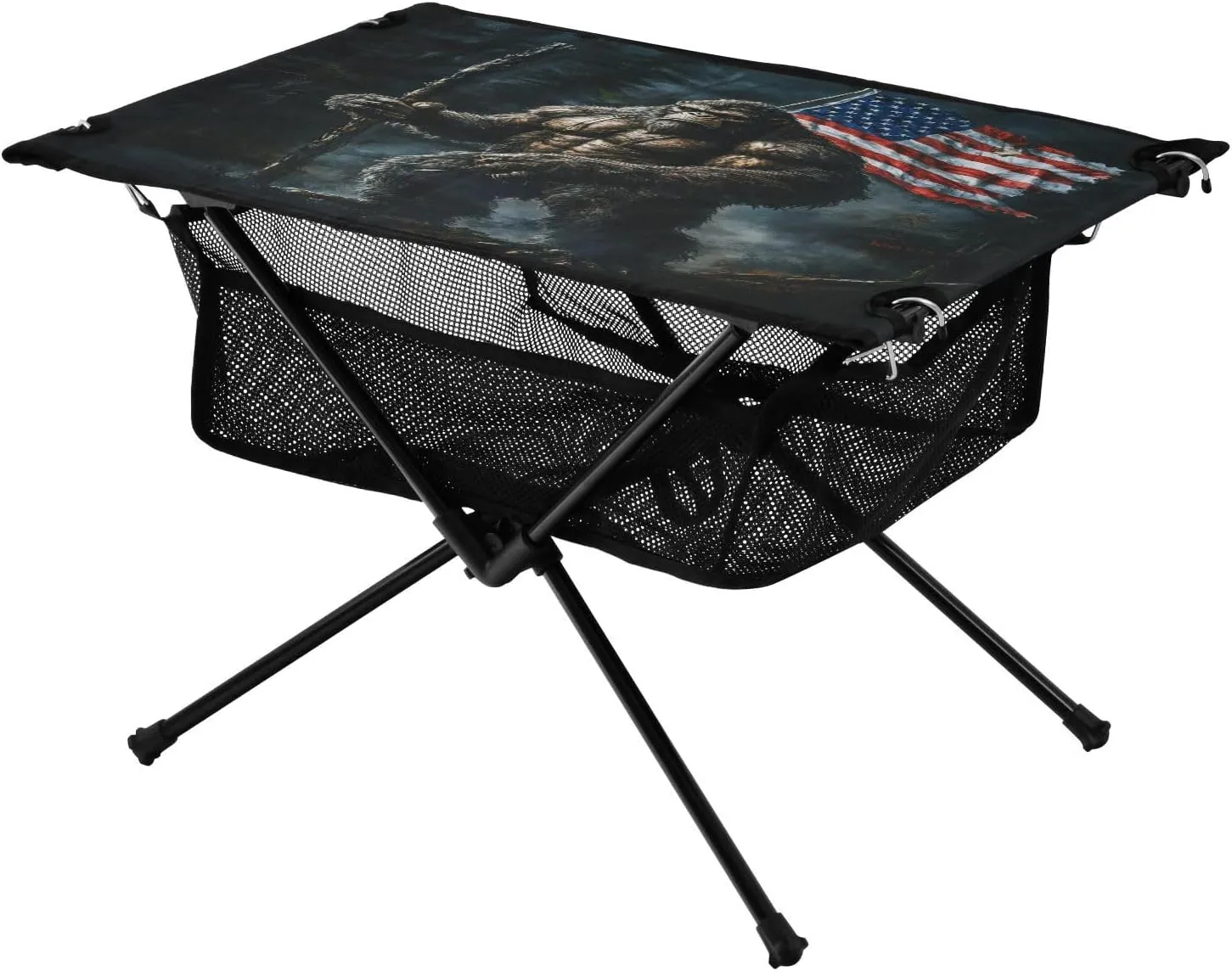 Camping Table Lightweight Portable Folding Table with Mesh Storage Net Bigfoot USA Flag Ideal for Camping Hiking Beach Picnic Travel Backyard