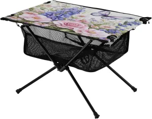 Camping Table Lightweight Portable Folding Table with Mesh Storage Net Butterfly Flower Iris Ideal for Camping Hiking Beach Picnic Travel Backyard