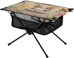 Camping Table Lightweight Portable Folding Table with Mesh Storage Net Butterfly Flower Rabbit Ideal for Camping Hiking Beach Picnic Travel Backyard