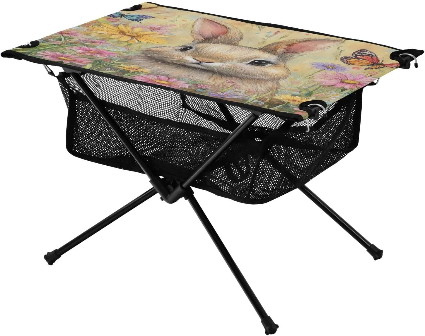 Camping Table Lightweight Portable Folding Table with Mesh Storage Net Butterfly Flower Rabbit Ideal for Camping Hiking Beach Picnic Travel Backyard
