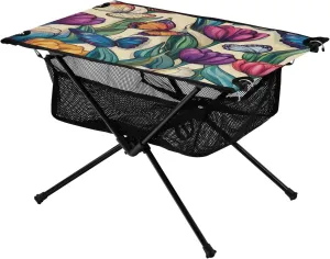 Camping Table Lightweight Portable Folding Table with Mesh Storage Net Butterfly Flower Tulip Ideal for Camping Hiking Beach Picnic Travel Backyard