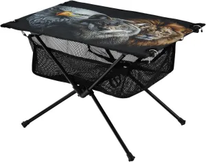 Camping Table Lightweight Portable Folding Table with Mesh Storage Net Eagle Vulture Grey Wolf Male Lion Ideal for Camping Hiking Beach Picnic Travel Backyard
