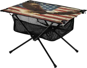 Camping Table Lightweight Portable Folding Table with Mesh Storage Net Eagle Vulture USA Ideal for Camping Hiking Beach Picnic Travel Backyard