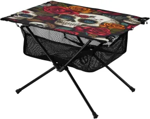 Camping Table Lightweight Portable Folding Table with Mesh Storage Net Flower Skull Ideal for Camping Hiking Beach Picnic Travel Backyard