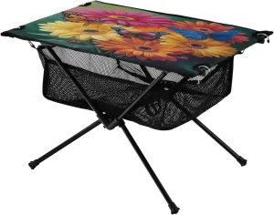 Camping Table Lightweight Portable Folding Table with Mesh Storage Net Flower Yellow Gerbera Ideal for Camping Hiking Beach Picnic Travel Backyard