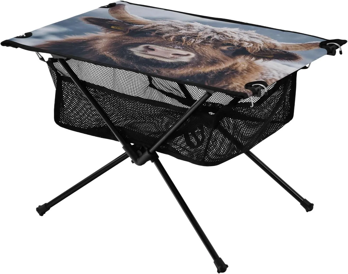Camping Table Lightweight Portable Folding Table with Mesh Storage Net Furry Tibetan Yak Ideal for Camping Hiking Beach Picnic Travel Backyard