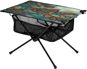Camping Table Lightweight Portable Folding Table with Mesh Storage Net Monarch Butterfly Flower Ideal for Camping Hiking Beach Picnic Travel Backyard