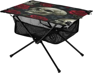 Camping Table Lightweight Portable Folding Table with Mesh Storage Net Red Rose Skull Ideal for Camping Hiking Beach Picnic Travel Backyard