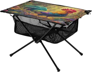 Camping Table Lightweight Portable Folding Table with Mesh Storage Net Rooster Chicken Mushroom Ideal for Camping Hiking Beach Picnic Travel Backyard