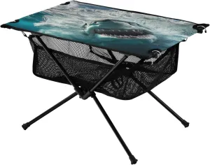 Camping Table Lightweight Portable Folding Table with Mesh Storage Net Shark Ocean Waves Sky Ideal for Camping Hiking Beach Picnic Travel Backyard