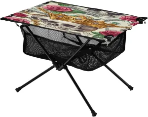 Camping Table Lightweight Portable Folding Table with Mesh Storage Net Skull Crown Ideal for Camping Hiking Beach Picnic Travel Backyard