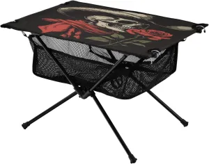 Camping Table Lightweight Portable Folding Table with Mesh Storage Net Skull Hat Rose Ideal for Camping Hiking Beach Picnic Travel Backyard