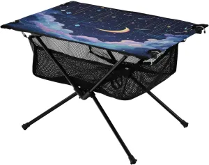 Camping Table Lightweight Portable Folding Table with Mesh Storage Net Star Moon Cloud Ideal for Camping Hiking Beach Picnic Travel Backyard