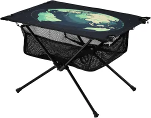 Camping Table Lightweight Portable Folding Table with Mesh Storage Net Watercolor World Map Ideal for Camping Hiking Beach Picnic Travel Backyard