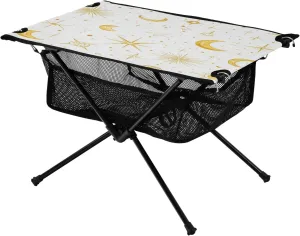 Camping Table Lightweight Portable Folding Table with Mesh Storage Net Yellow Star Moon Ideal for Camping Hiking Beach Picnic Travel Backyard