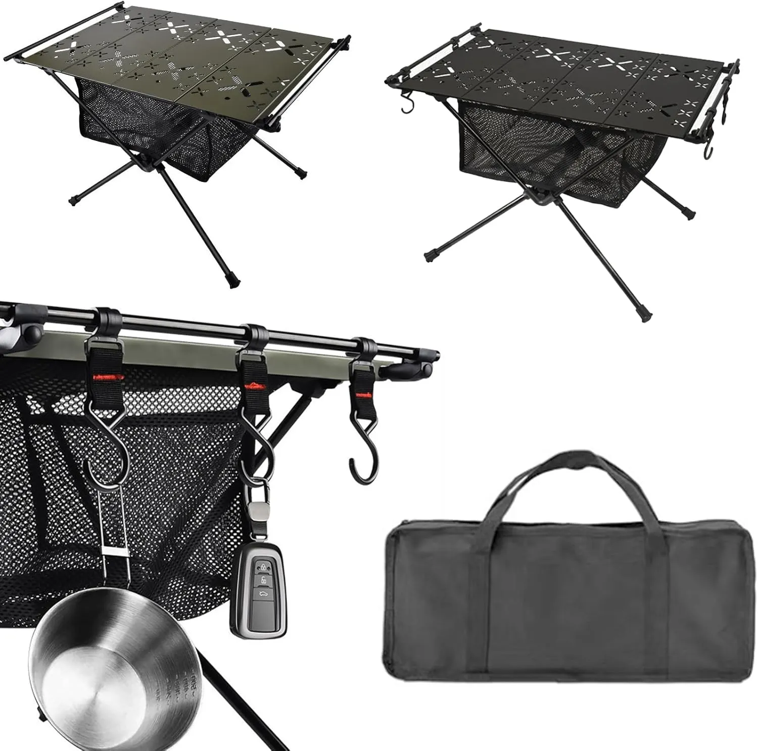 Camping Table Outdoor Portable Table with Storage, Aluminum Alloy Folding Table Barbecue Camping Table for Indoor,Outdoor,Camping, Beach,Backyard, BBQ, Party, Patio, Picnic Army Green B
