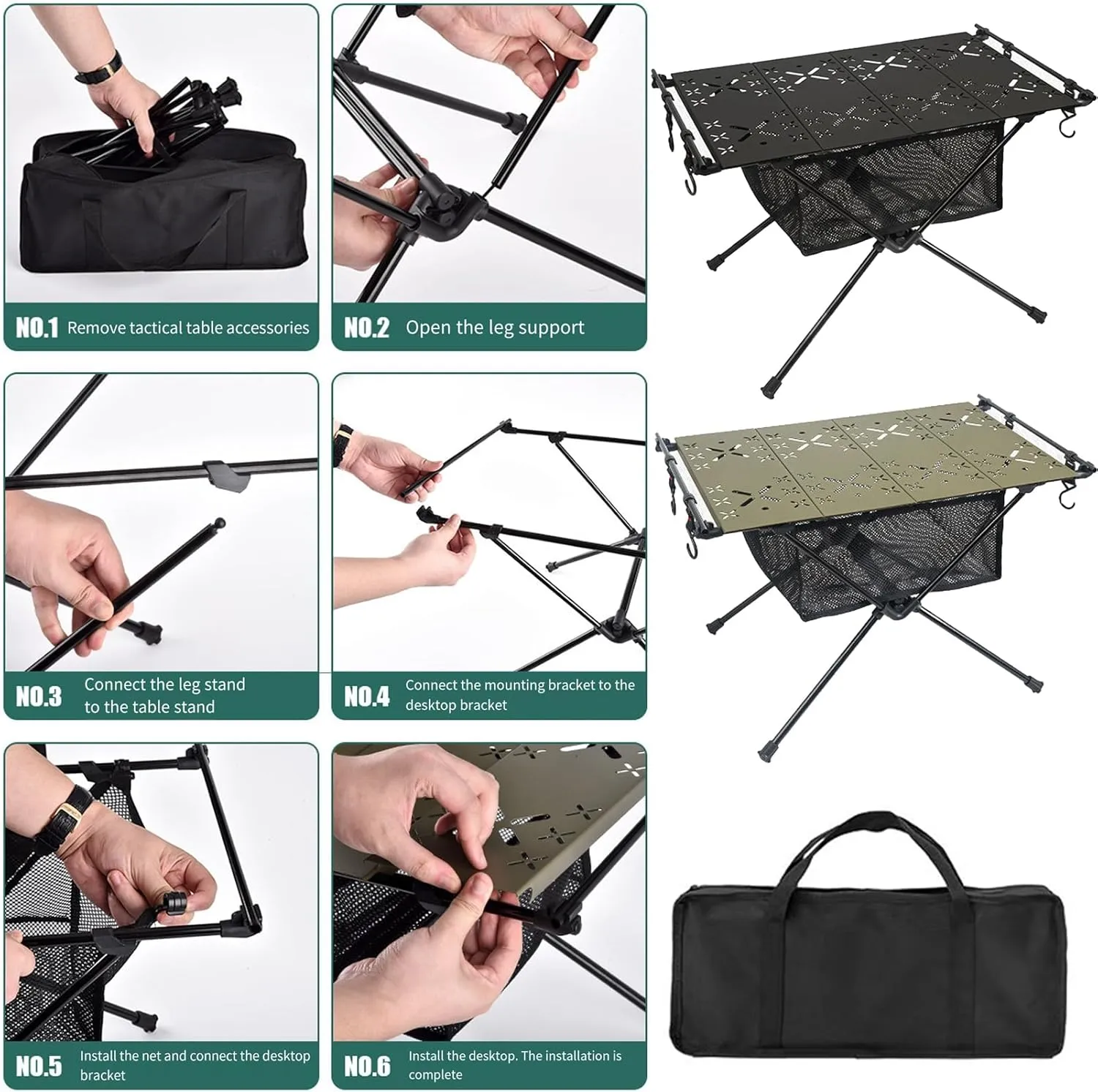 Camping Table Outdoor Portable Table with Storage, Aluminum Alloy Folding Table Barbecue Camping Table for Indoor,Outdoor,Camping, Beach,Backyard, BBQ, Party, Patio, Picnic Army Green B