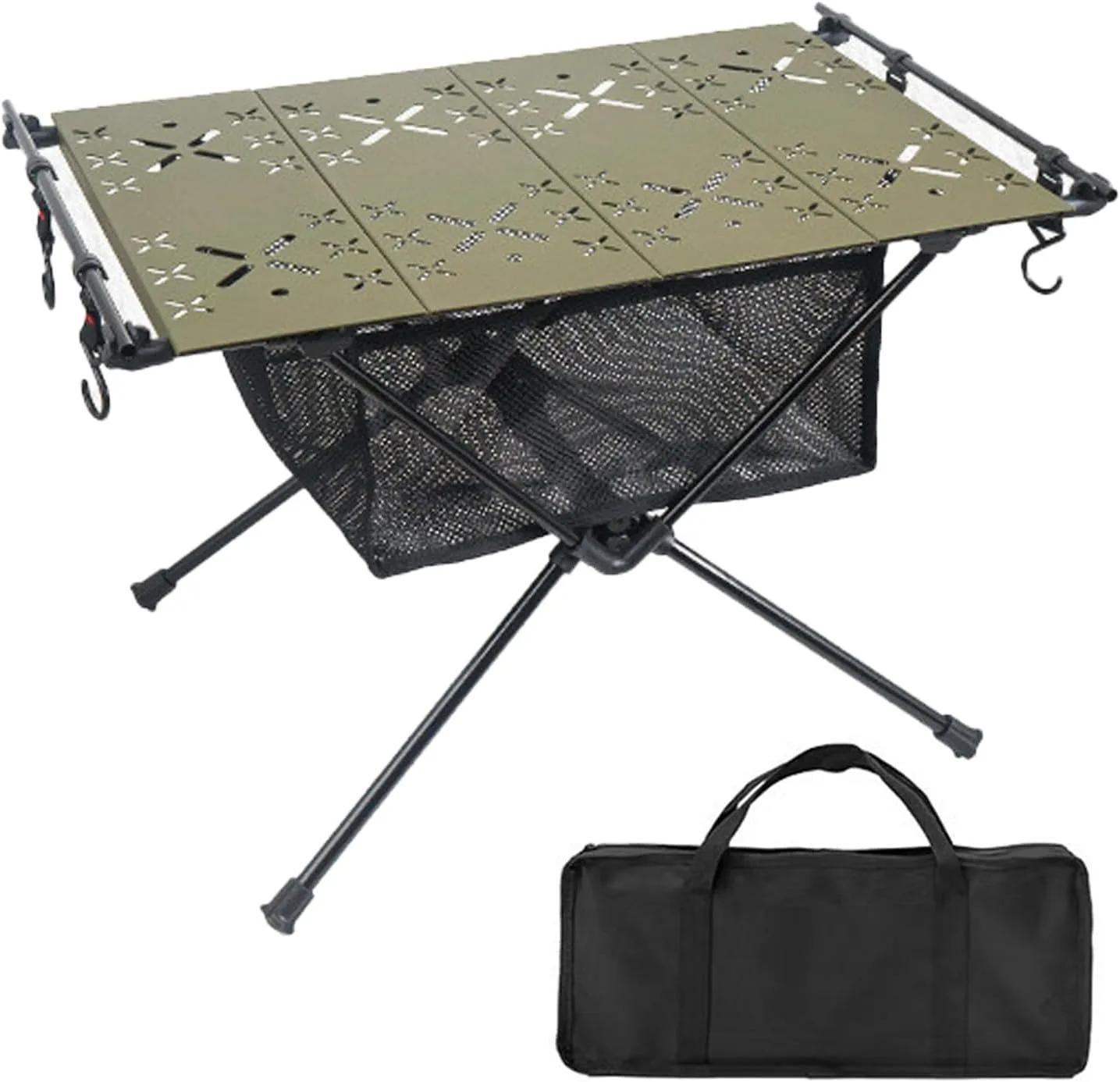 Camping Table Outdoor Portable Table with Storage, Aluminum Alloy Folding Table Barbecue Camping Table for Indoor,Outdoor,Camping, Beach,Backyard, BBQ, Party, Patio, Picnic Army Green B
