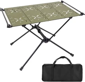 Camping Table Outdoor Portable Table with Storage, Aluminum Alloy Folding Table Barbecue Camping Table for Indoor,Outdoor,Camping, Beach,Backyard, BBQ, Party, Patio, Picnic Army Green B