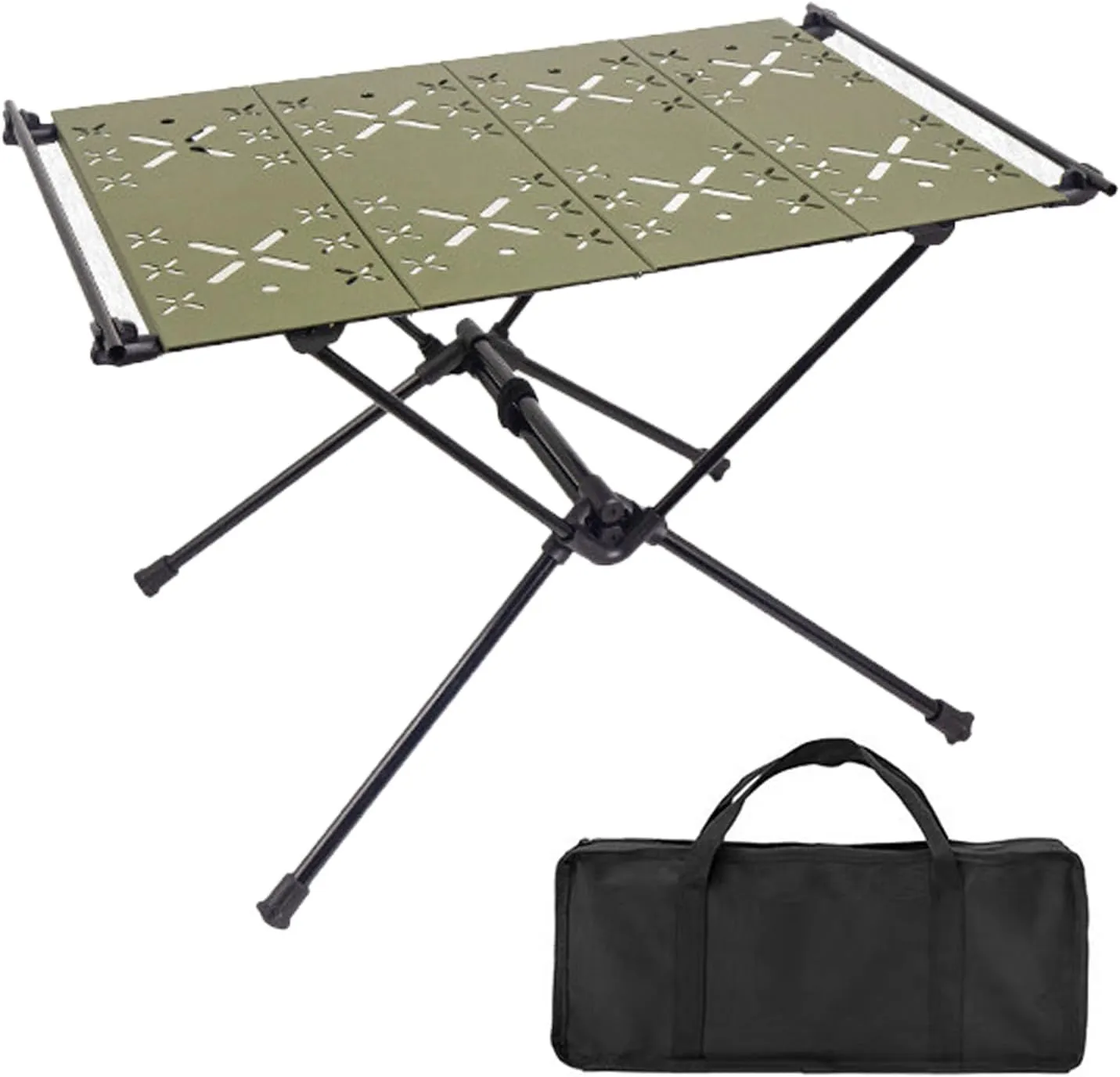 Camping Table Outdoor Portable Table with Storage, Aluminum Alloy Folding Table Barbecue Camping Table for Indoor,Outdoor,Camping, Beach,Backyard, BBQ, Party, Patio, Picnic Army Green B