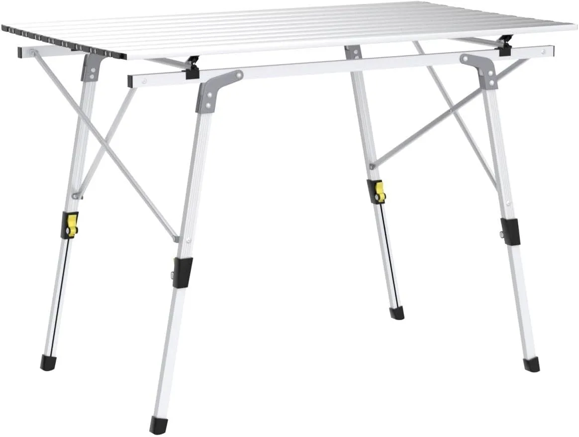 CampLand Aluminum Table Height Adjustable Folding Table Camping Outdoor Lightweight for Camping, Beach, Backyards, BBQ, Party