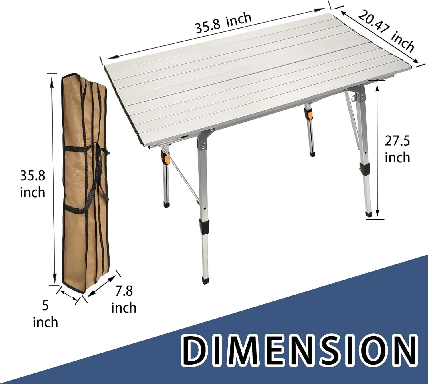 CampLand Aluminum Table Height Adjustable Folding Table Camping Outdoor Lightweight for Camping, Beach, Backyards, BBQ, Party
