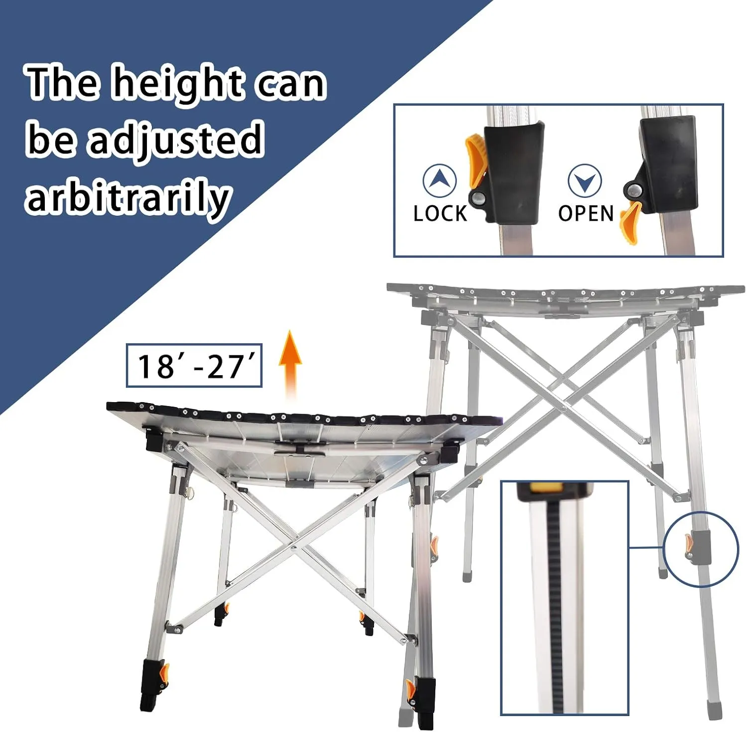 CampLand Aluminum Table Height Adjustable Folding Table Camping Outdoor Lightweight for Camping, Beach, Backyards, BBQ, Party