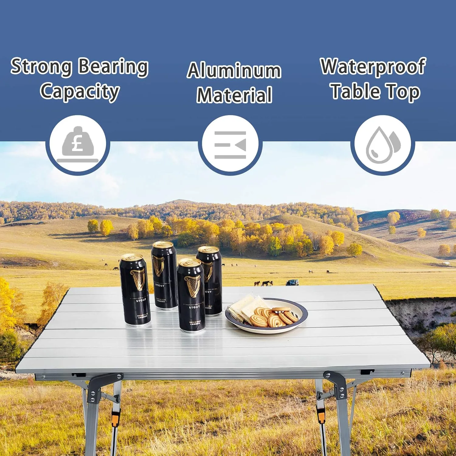 CampLand Aluminum Table Height Adjustable Folding Table Camping Outdoor Lightweight for Camping, Beach, Backyards, BBQ, Party
