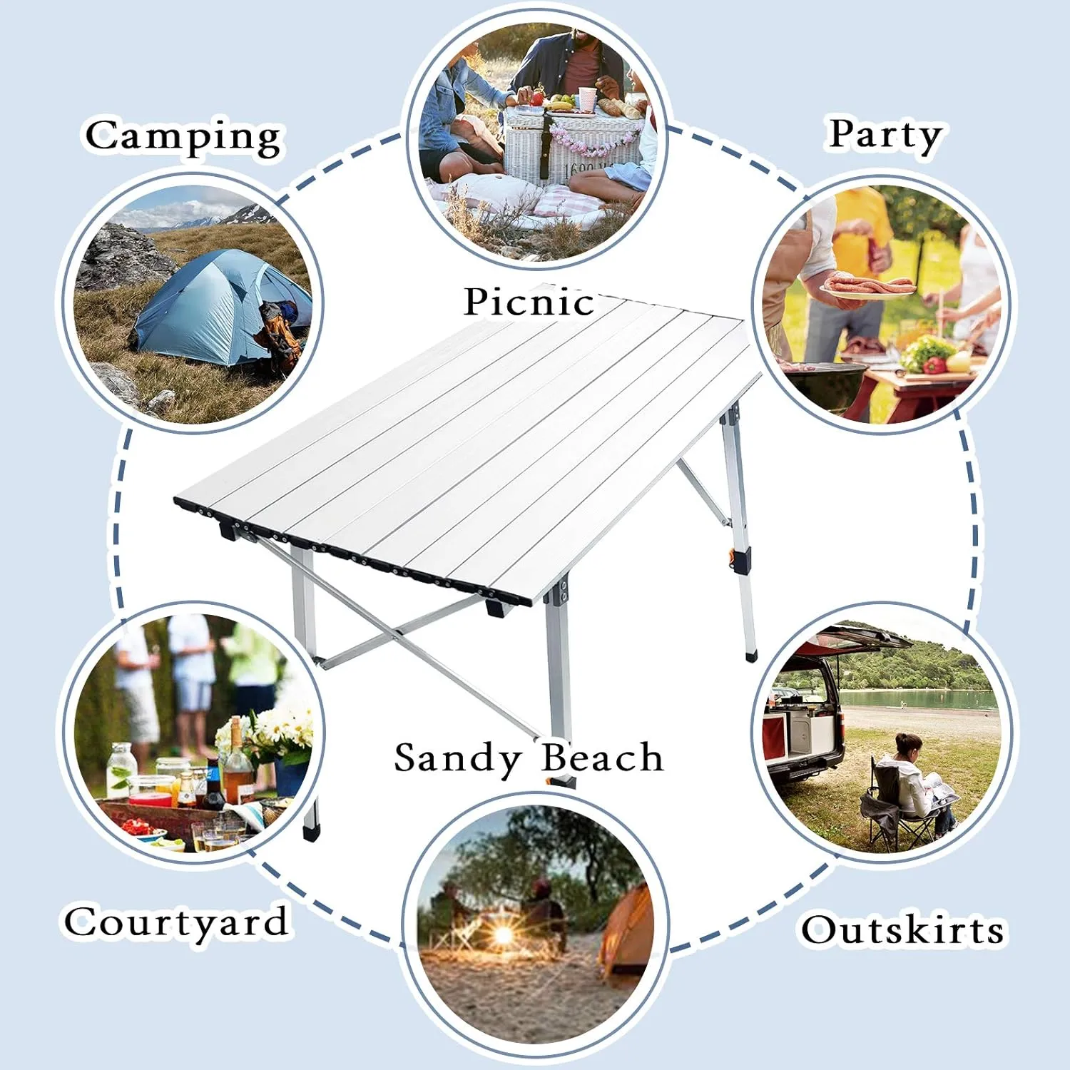 CampLand Aluminum Table Height Adjustable Folding Table Camping Outdoor Lightweight for Camping, Beach, Backyards, BBQ, Party