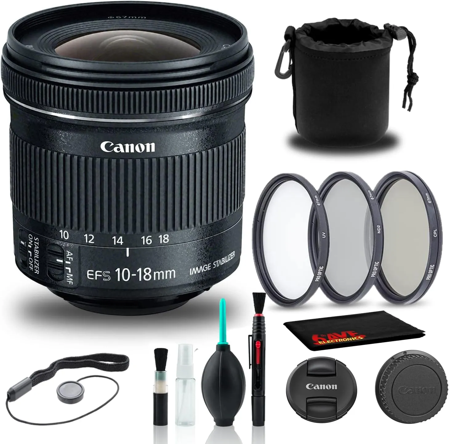 Canon EF-S 10-18mm f/4.5-5.6 is STM Lens (9519B002)   Filter Kit   Lens Pouch   Cap Keeper   Cleaning Kit   More (Renewed)