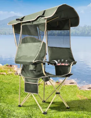 Canopy Beach Chair with Cooler, Beach Chair with Canopy Shade, Cup Holder, Side Pocket for Outdoors Sports, Beach, Camping, Tailgates, Fishing - Support 330 LBS