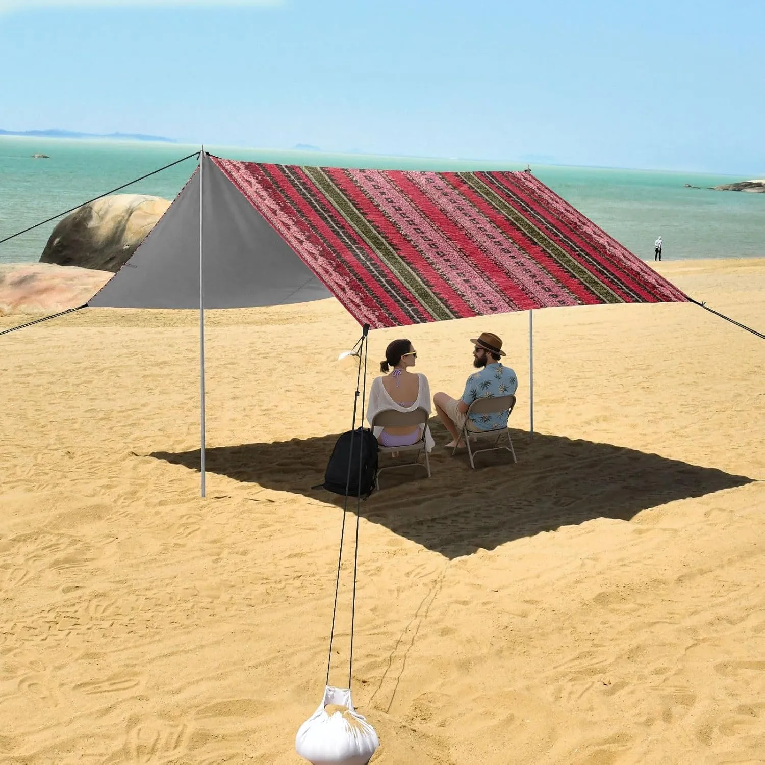 Canopy Tent Beach Area Ethnic Red Outdoor Sun Shade Patio 9.2 × 10.5 FT Pool Camping Sun Shelter Yard Sunshade with Poles Sandbags Easy