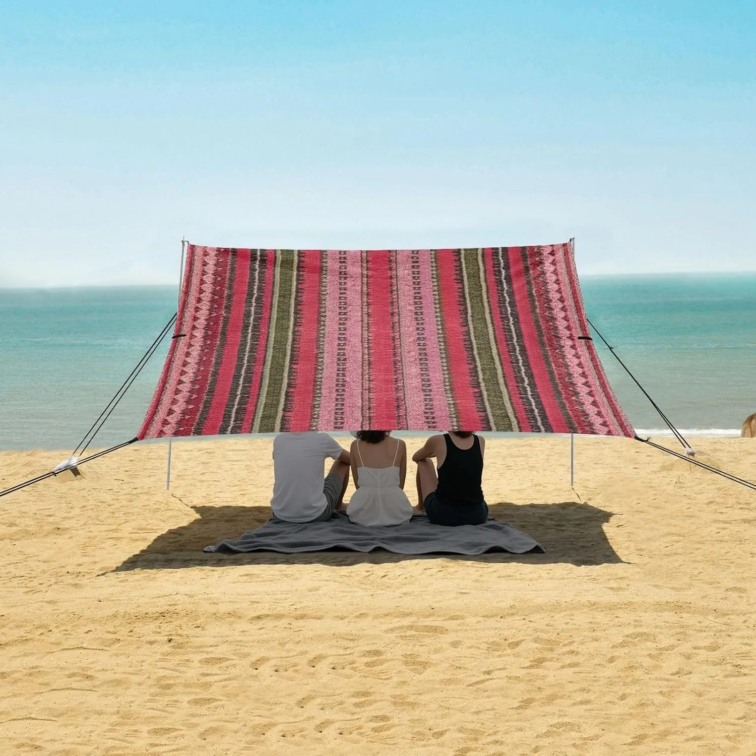 Canopy Tent Beach Area Ethnic Red Outdoor Sun Shade Patio 9.2 × 10.5 FT Pool Camping Sun Shelter Yard Sunshade with Poles Sandbags Easy