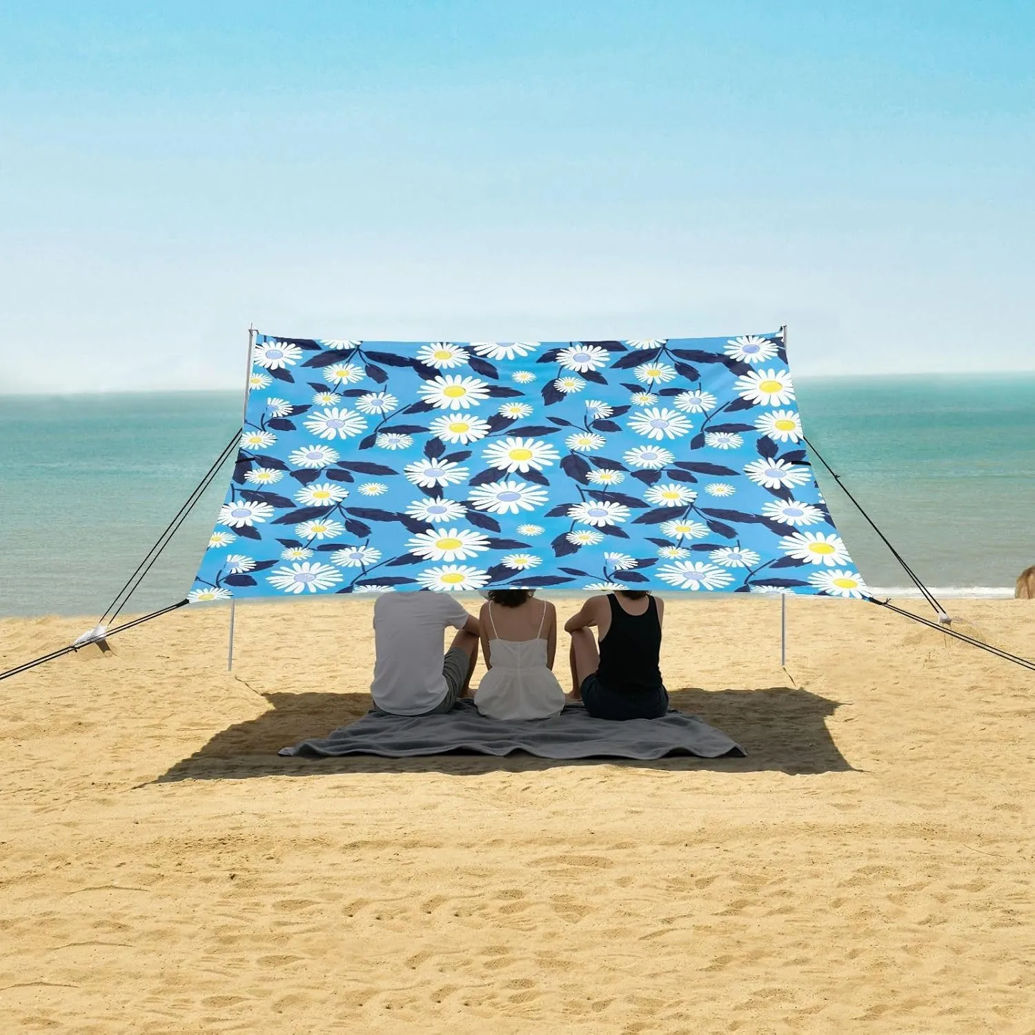 Canopy Tent Beach Outdoor Patio Sun Shade Kids Portable Camping Shelter with Sandbags Anchor Wind Sail Shade 9.2 × 10.5 FT Cute Daisy Blue