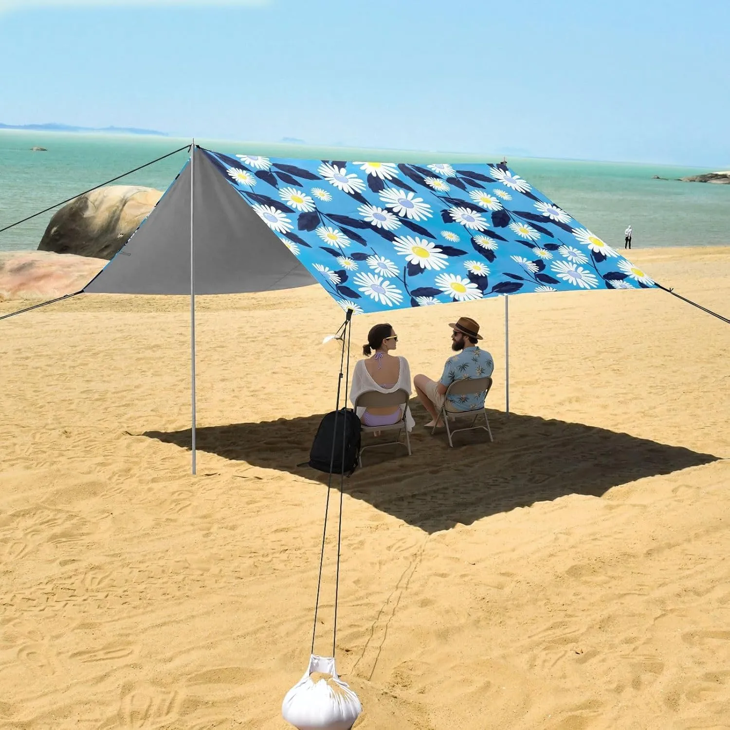 Canopy Tent Beach Outdoor Patio Sun Shade Kids Portable Camping Shelter with Sandbags Anchor Wind Sail Shade 9.2 × 10.5 FT Cute Daisy Blue