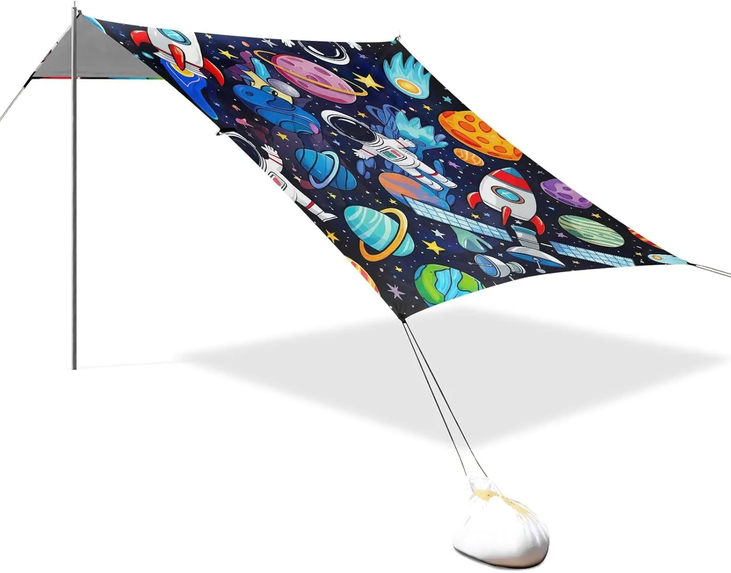 Canopy Tent Beach Outdoor Sun Shade Patio 9.2 × 10.5 FT Colorful Space Planets Astronaut Camping Sun Shelter Print Sunshade with Poles Sand Anchor