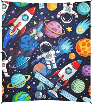 Canopy Tent Beach Outdoor Sun Shade Patio 9.2 × 10.5 FT Colorful Space Planets Astronaut Camping Sun Shelter Print Sunshade with Poles Sand Anchor