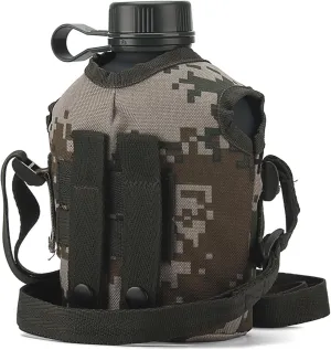 Canteen 1L Leakproof Aluminum Alloy Water Bottle with Camouflage Cover & Strap, Portable Multi-Functional Canteen for Camping, Hiking, Outdoor Activities