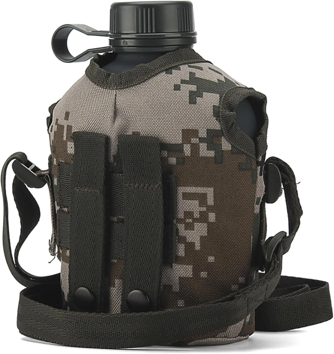 Canteen 1L Leakproof Aluminum Alloy Water Bottle with Camouflage Cover & Strap, Portable Multi-Functional Canteen for Camping, Hiking, Outdoor Activities