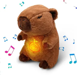 Capybara Breathing Stuffed Animal, Anxiety Relief Capybara Sleeping Plush with Realistic Breathing Motion and Soothing Music Lights Portable Plushies Birthday Gifts for Adults and Kids