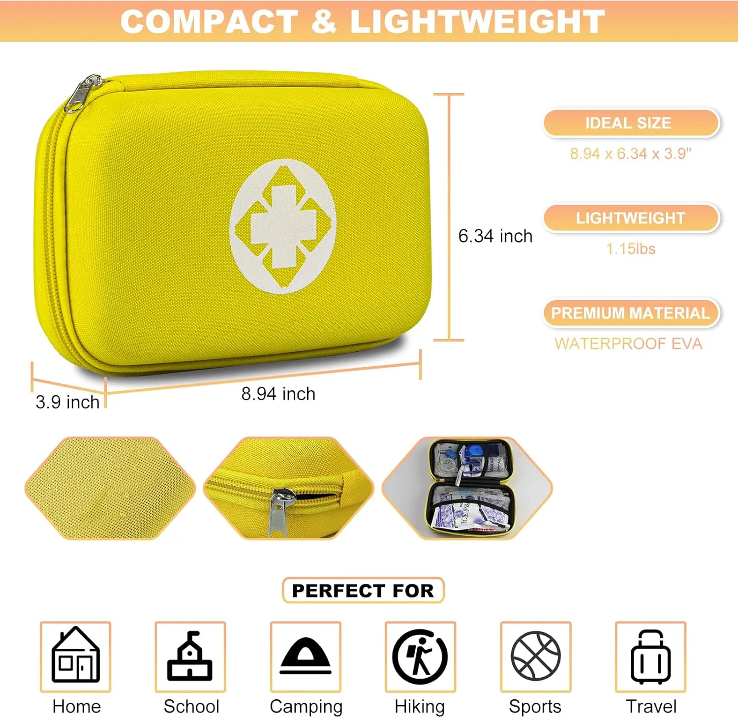 Car-Home Survival First-Aid Kit Emergency-Kit - Yellow 273Piece Equipment Travel Supplies First Aid Set Home Essentials Camping Hiking YIDERBO