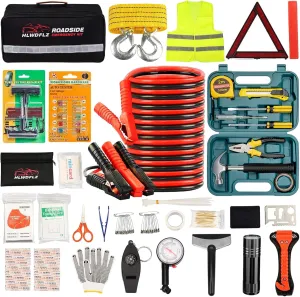 Car Roadside Emergency Kit,with13FT Jumper Cables,Winter Traveler Safety Emergency Kit with Blanket Shovel Triangle First Aid Kit for SUV RV