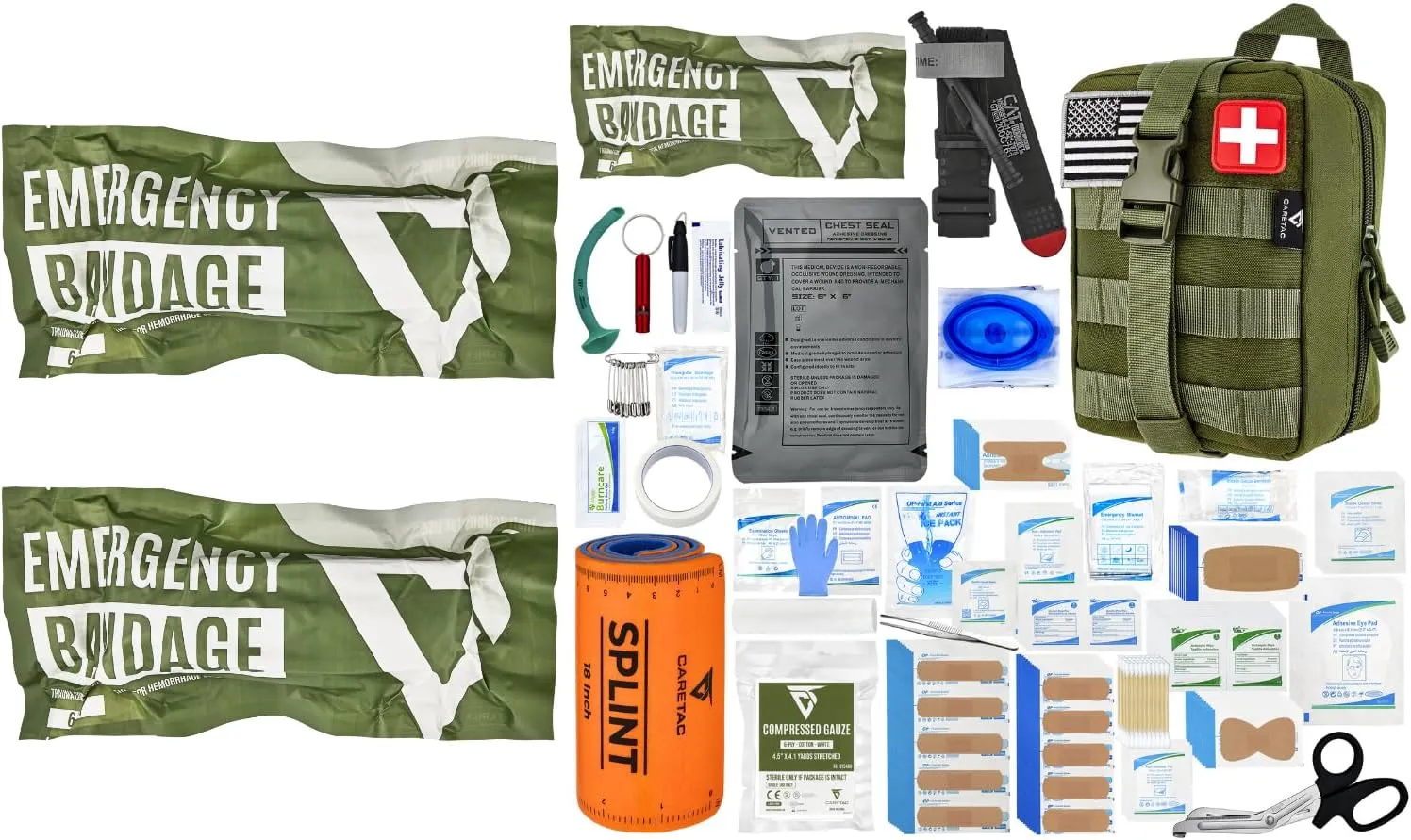 CareTac IFAK First Aid Kit with 2 Additional Emergency Israeli Bandages