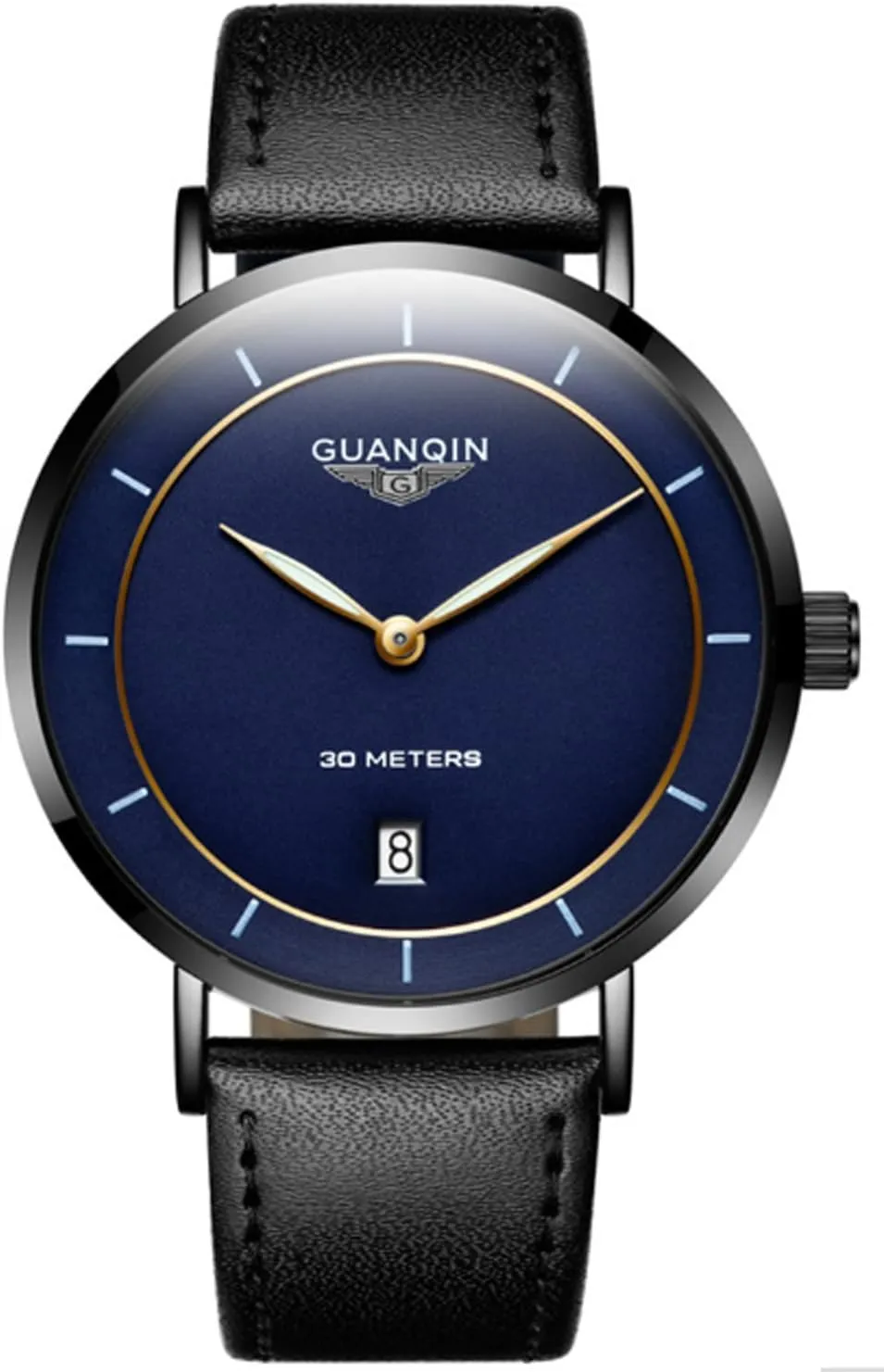 carlien Men's Ultra Thin Calendar Simple Design Quartz Casual Leather StrapWaterproof Watch