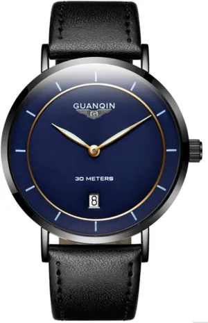 carlien Men's Ultra Thin Calendar Simple Design Quartz Casual Leather StrapWaterproof Watch