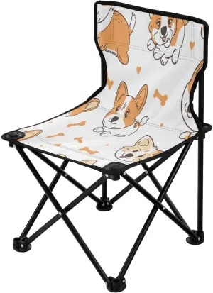 Cartoon Cute Dogs Portable Outdoor Folding Chair Anti-Slip Padded Oxford Cloth Stool Camping Chair Small for Beach Hiking Fishing Gardening Quad Camp Chair